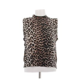 Ganni Pull sans manches imprimé léopard en laine Marron