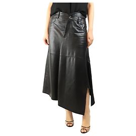 Loewe Black aymmetric leather midi skirt - size UK 12 Black