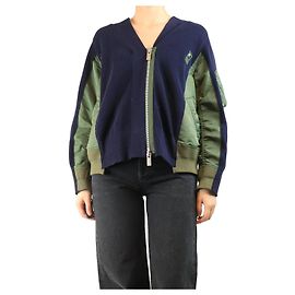 Sacai Green rib-knit bomber jacket - size UK 10 Green