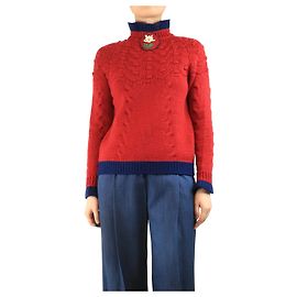 Chanel Roter Strickpullover mit Blumendetail - Größe UK 8 Rot