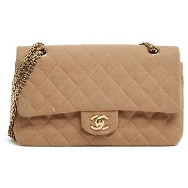 Chanel 2002 Bolsa de Ombro Timeless Clássica Double Flap em Couro Jersey Bege Bege