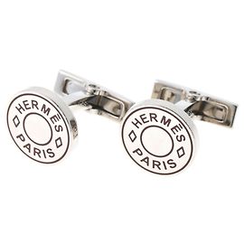 Abotoaduras Hermès Licor 2 Sellier Prata Bordeaux