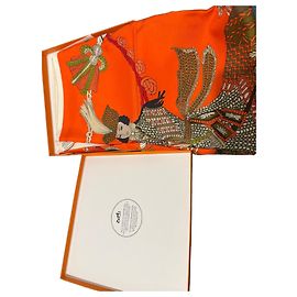 Hermès Silk Scarf Orange Equestrian Pattern 90x90 Multiple colors Orange