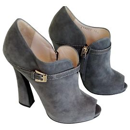 Giorgio Armani new suede ankle boots, open toe Dark grey
