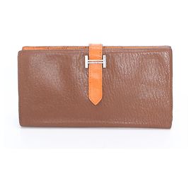 Hermès Hermes Bearn Soufflé Leather Bi-fold Long Wallet Brown Orange