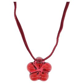 Collier Fleur Baccarat Verre Rouge Auth am11079 Rouge