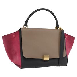 Céline Bolsa de mão Trapeze CELINE em couro camurça 2 em 1 Rosa Bege Auth ka3552A Rosa Bege