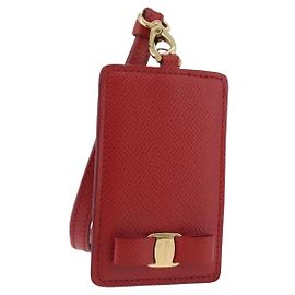 Salvatore Ferragamo Vala Neck Card Case Leather Red Gold Auth AMZ180A Red Golden