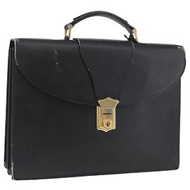 PRADA Safiano Leather Business Bag Black Gold Auth 174051 Black Golden