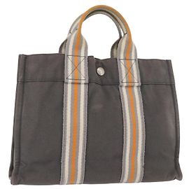 Hermès HERMES Sac Fourre Tout PM en Toile Gris Argent Auth BA11923 Marron Argenté