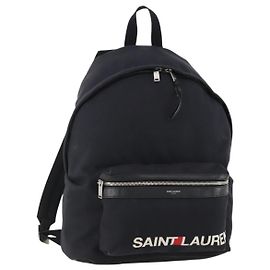 SAINT LAURENT Backpack Canvas Black Silver Auth hk3604 Black Silvery