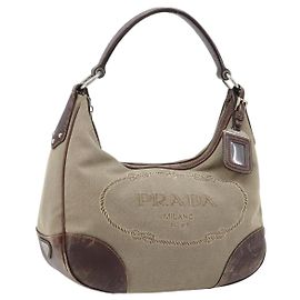 PRADA Shoulder Bag Canvas Beige Silver Auth ka3519 Silvery Beige