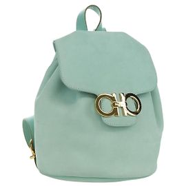 Salvatore Ferragamo Gancini Backpack Suede Light Blue Gold Auth YKZ703A Golden Light blue