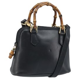Gucci Bamboo Handtasche Leder 2way Schwarz Gold 007 2865 0231 Auth BA11694 Schwarz Golden