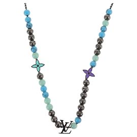 COLLAR LV BEADS LOUIS VUITTON de metal Turquesa Azul M00313 Auth BAZ738M Turquesa