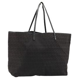 FENDI Zucchino Canvas Tote Bag Black Auth ka3627 Black