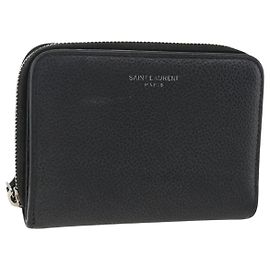 SAINT LAURENT Bifold Wallet Leather Black Silver Auth bs34223 Black Silvery