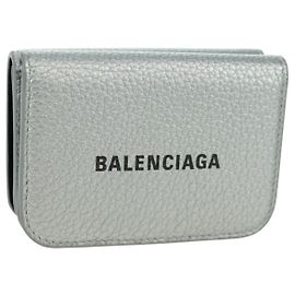 BALENCIAGA Trifold Geldbörse aus Leder Silber 593813 Auth SW2307M Silber