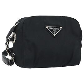 Borsa a spalla con catena Prada in nylon nero e oro Auth SW2325A Nero D'oro