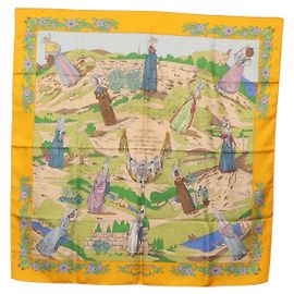Hermès HERMES Sciarpa Carré 90 "COSTUMI DEI DEPARTAMENTI" Sete Gialla Auth 174178A Giallo