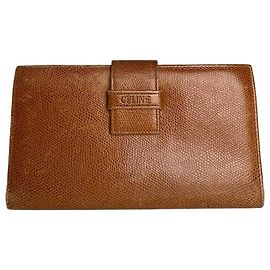 Céline Vintage Celine Paris Snake Emblossed Long Leather wallet Brown Brown