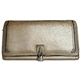 Céline Cartera larga de cuero vintage Celine Paris dorada Dorado