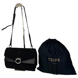 Céline Vintage Celine Paris Flap Polyester Leather Shoulder Bag Black Black
