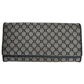 Céline Vintage Celine Paris Triomphe Monogram Long Wallet Grey Black Dark grey