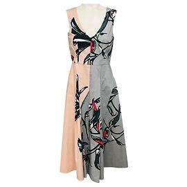 Robe midi sans manches à imprimé feuilles multicolore rose / gris de Marni Multicolore