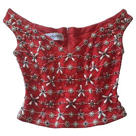 Top in seta rosso ricamato Ella Singh Rosso Multicolore