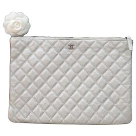 Chanel Silver Grain Leather Clutch Bag Pre-Owned Other