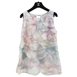 Chanel Seidenbluse mit Rüschendruck in Multicolor Größe 40 Gebraucht Andere