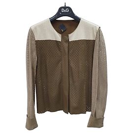 Fendi Brown Beige Ivory Perforated Leather Moto Jacket Sz.40 Pre-Owned Other