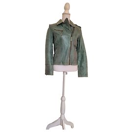 Teal Blue Leather Jacket OAKWOOD Blue