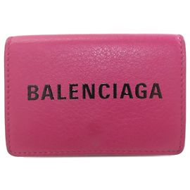 Billetera tri-fold con logo de Balenciaga Rosa
