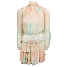 Vestido mini de chiffon de seda com laço multi pastel da Nina Ricci Multicor