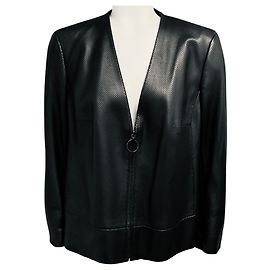 Akris Punto Black Zip Front Perforated Lamb Nappa Leather Jacket Black