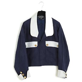 Chanel circa 1987 1988 Chaqueta Cortada Marina FR40 UK12 US10 Rara Azul marino