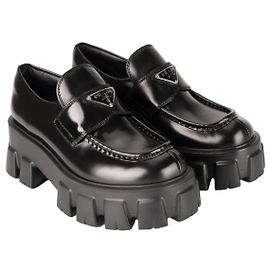 Mocassini in pelle spazzolata Monolith Prada Neri Donna EU 35.5 Nero