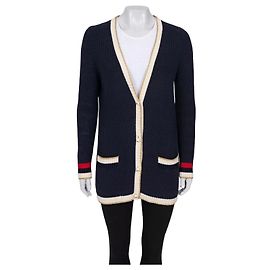 Gucci gerade blaue bestickte Strickjacke - Größe S Gebraucht Andere