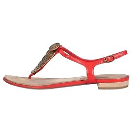 Chanel Red Leather Block Heel Open Toe Sandals Size 38 pre-owned Other