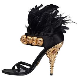 Prada Black Feather-Trim Crystal Embellished Sandals, Size 38 pre-owned Other