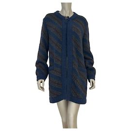 Chic CHANEL Navy Wolle Alpaka Gestreifter Chunky Cardigan Größe 34 Gebraucht Andere