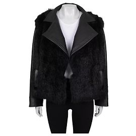 Balmain schwarze Lammlederjacke mit Kunstfell Größe 36 S Gebraucht Andere