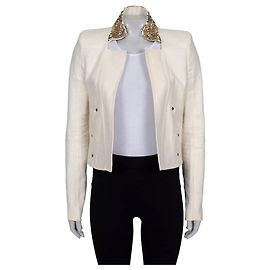 Balmain White Linen Crystal Trim Jacket - Size M (FR38) pre-owned Other