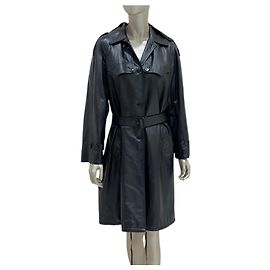 Prada Black Leather Trench Coat with Detachable Hood - IT 40 Pre-owned Other