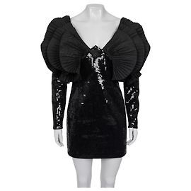 Robe en laine noire à sequins Saint Laurent - Taille FR36 (S) D'occasion Autre