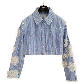 Chanel 2018 Striped Denim Jacket, Size 46 Pre-owned Other