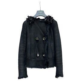 Prada Black Shearling  Decorative Collar Coat  Size 38 Pre-owned Other