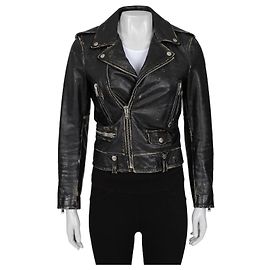Saint Laurent Distressed Black Leather Jacket - Size 38/M Pre-owned Other